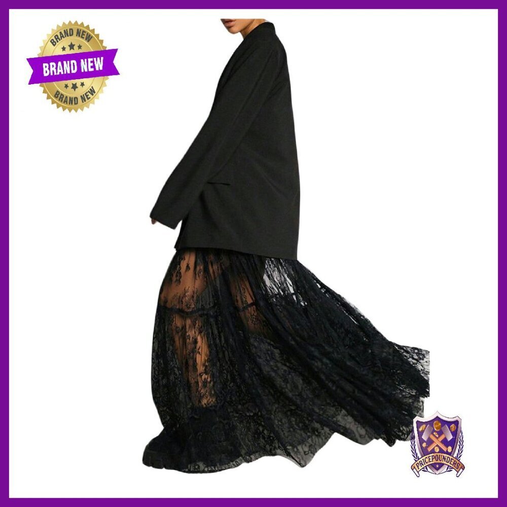 Y2K Lace Maxi Skirt Sheer Flowy High Waisted Ruffle Gothic Fairy